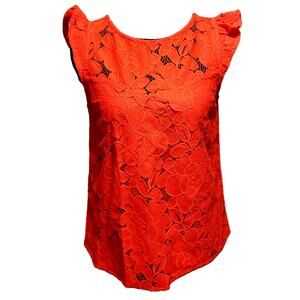 Small Lace Red Floral Top Lined Women's Flutter Sleeve Monteau Los Angeles